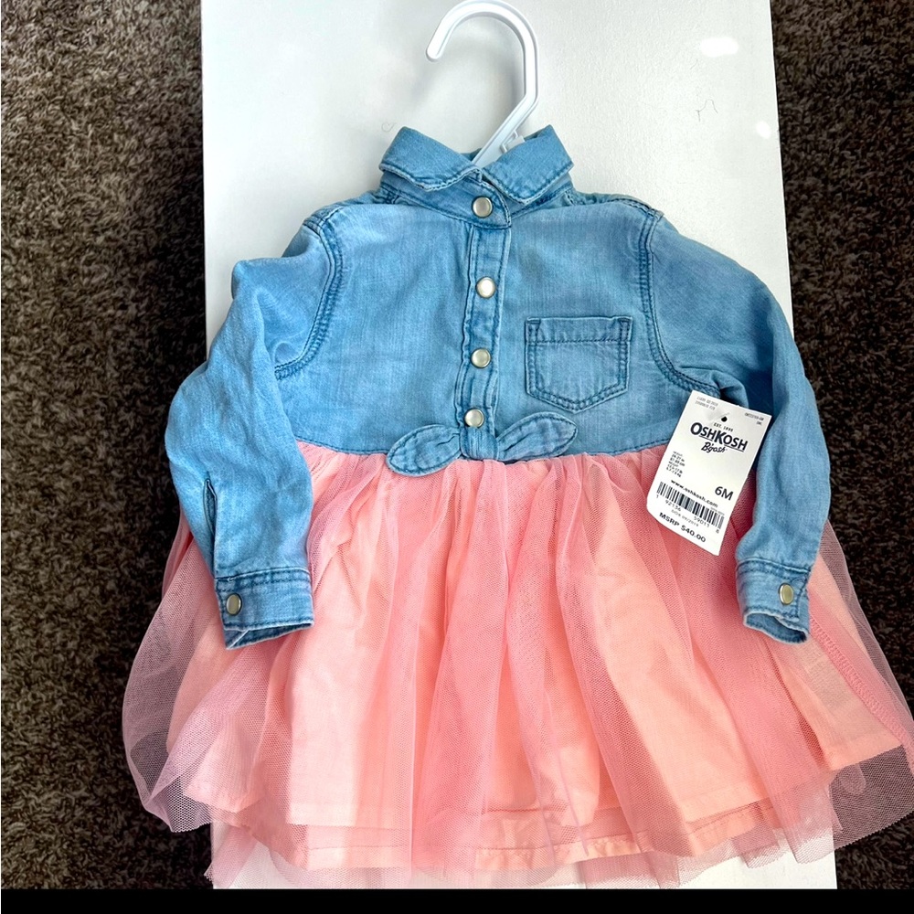 Super Cute Denim & Pink Tule Dress | 6 months Baby Girl | Osh Kosh | Brand New